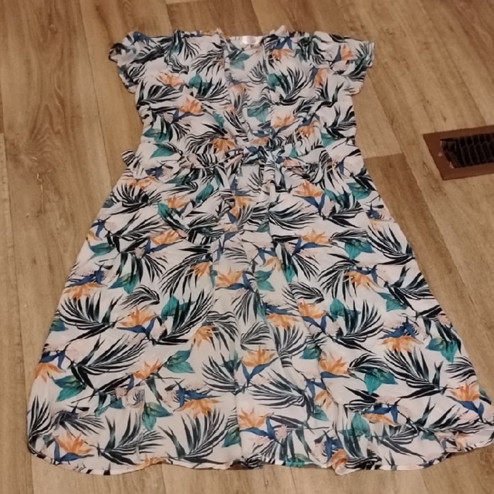 Time and Tru Floral Midi Dress - Black, Orange, Green